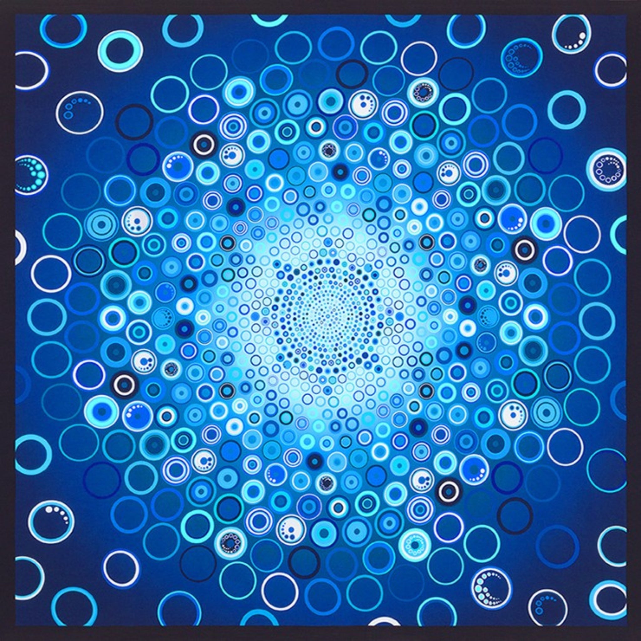 Radiating circle panel blue turquoise white fabric for quilt centrepiece wall hanging and patchwork sewing projects
