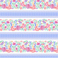 Embroidered-look floral stripe white blue fabric alternating floral bands and geometric lattice for quilt sashing borders table runners and patchwork sewing projects