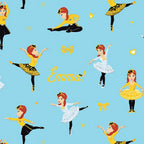 Emma Wiggle ballet dancing sky blue yellow white tutus bows hearts novelty kids quilting fabric children's quilts dance bags patchwork projects