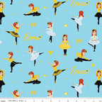 Emma Wiggle ballet dancing sky blue yellow white tutus bows hearts novelty kids quilting fabric children's quilts dance bags patchwork projects