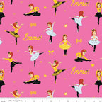 Emma Wiggle ballet dancing bright pink yellow white tutus bows hearts novelty kids quilting fabric children's quilts dance bags patchwork projects
