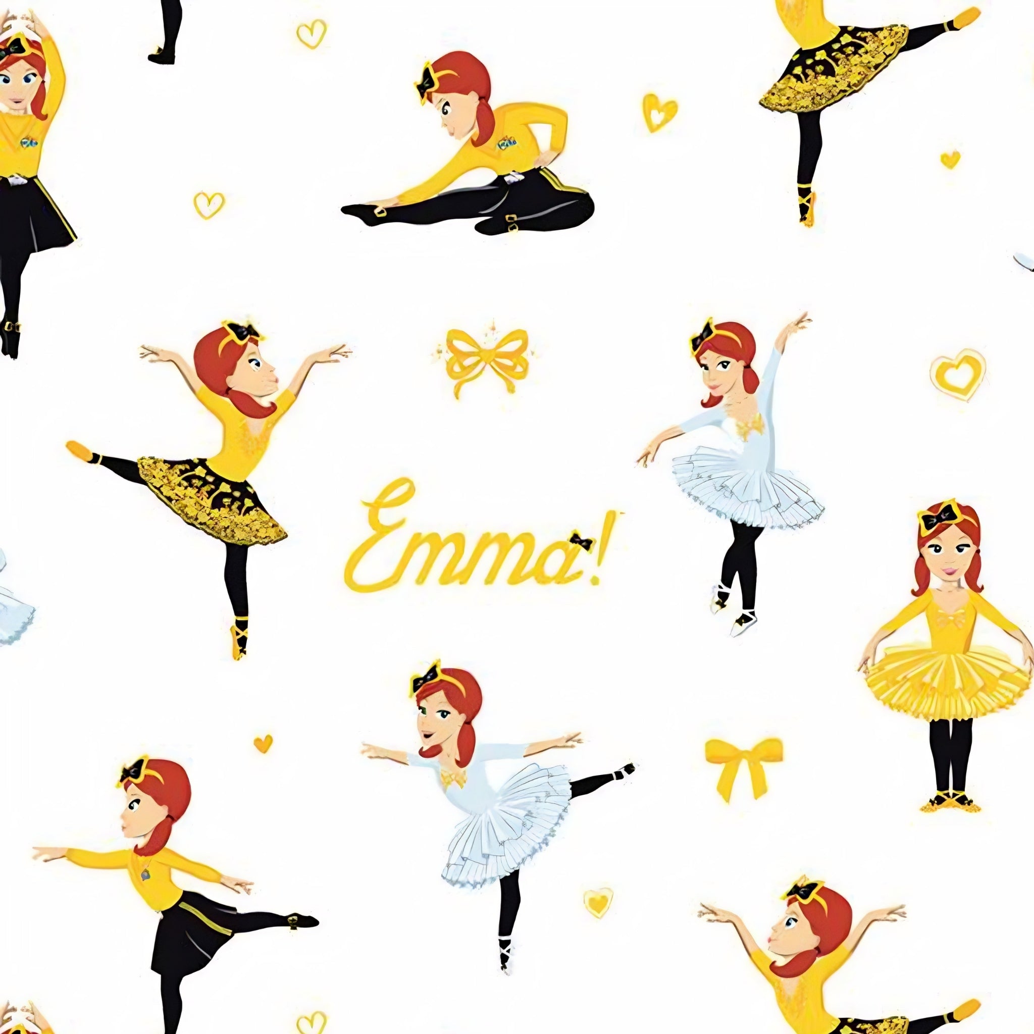 Emma Wiggle ballet dancing white yellow tutus bows hearts novelty kids quilting fabric children's quilts dance bags patchwork projects