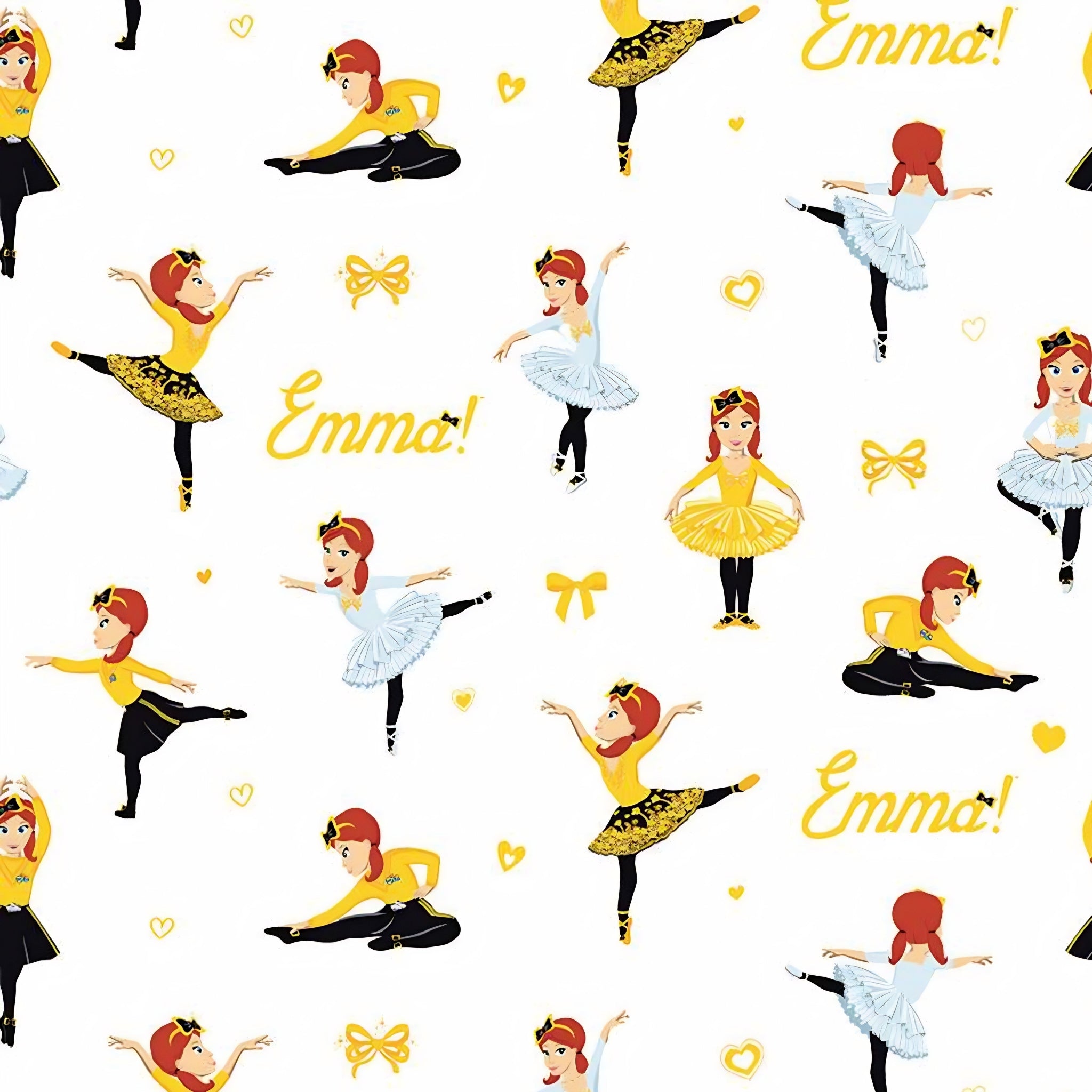 Emma Wiggle ballet dancing white yellow tutus bows hearts novelty kids quilting fabric children's quilts dance bags patchwork projects