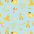 Emma Wiggle ballet icons sky blue yellow tutus ballet shoes bows Bow Power hearts novelty kids quilting fabric children's quilts dance bags patchwork projects