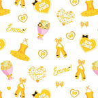 Emma Wiggle ballet icons white yellow tutus ballet shoes bows Bow Power hearts novelty kids quilting fabric children's quilts dance bags patchwork projects