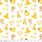 Emma Wiggle ballet icons white yellow tutus ballet shoes bows Bow Power hearts novelty kids quilting fabric children's quilts dance bags patchwork projects