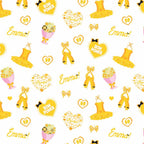 Emma Wiggle ballet icons white yellow tutus ballet shoes bows Bow Power hearts novelty kids quilting fabric children's quilts dance bags patchwork projects