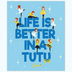 Emma Wiggle ballet panel sky blue yellow kids quilting fabric children's quilts wall hangings novelty patchwork projects
