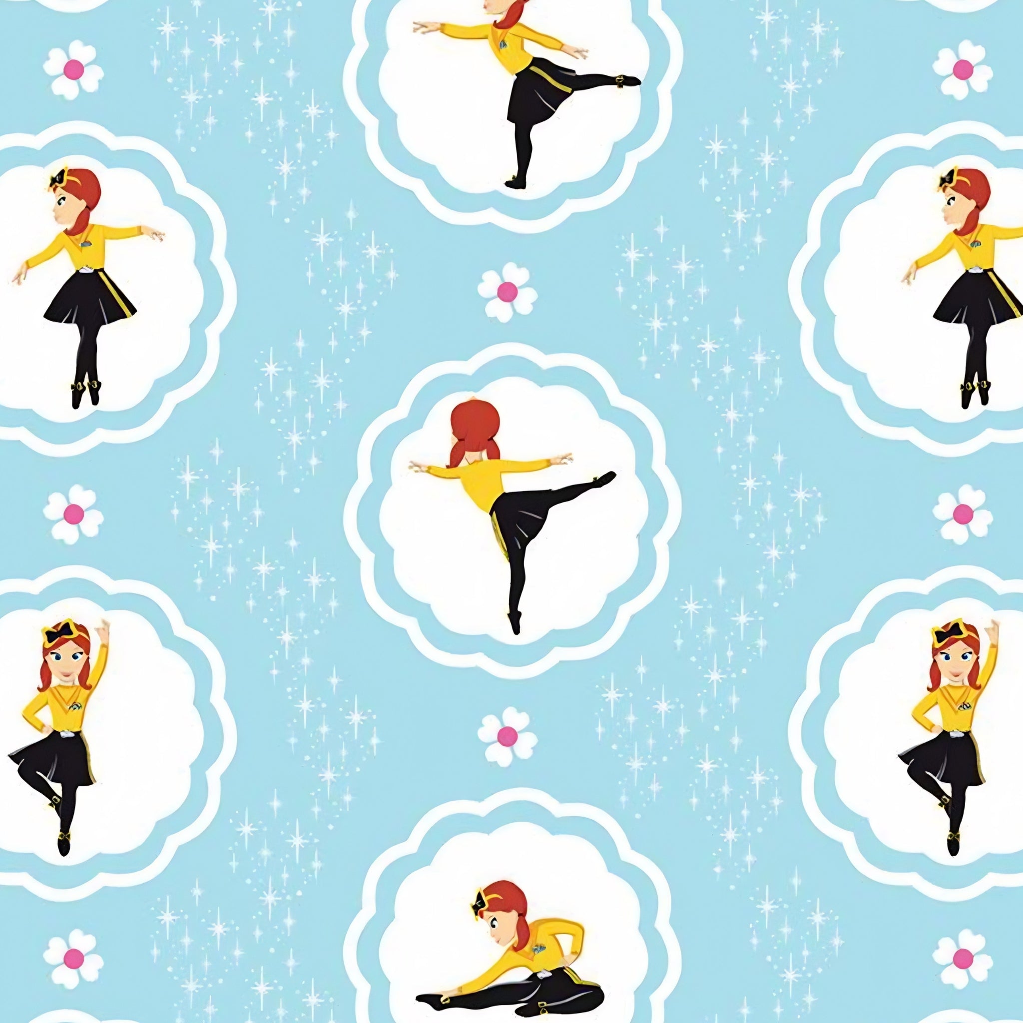 Emma Wiggle ballet dancer medallion sky blue yellow black novelty kids quilting fabric children's quilts dance bags patchwork projects