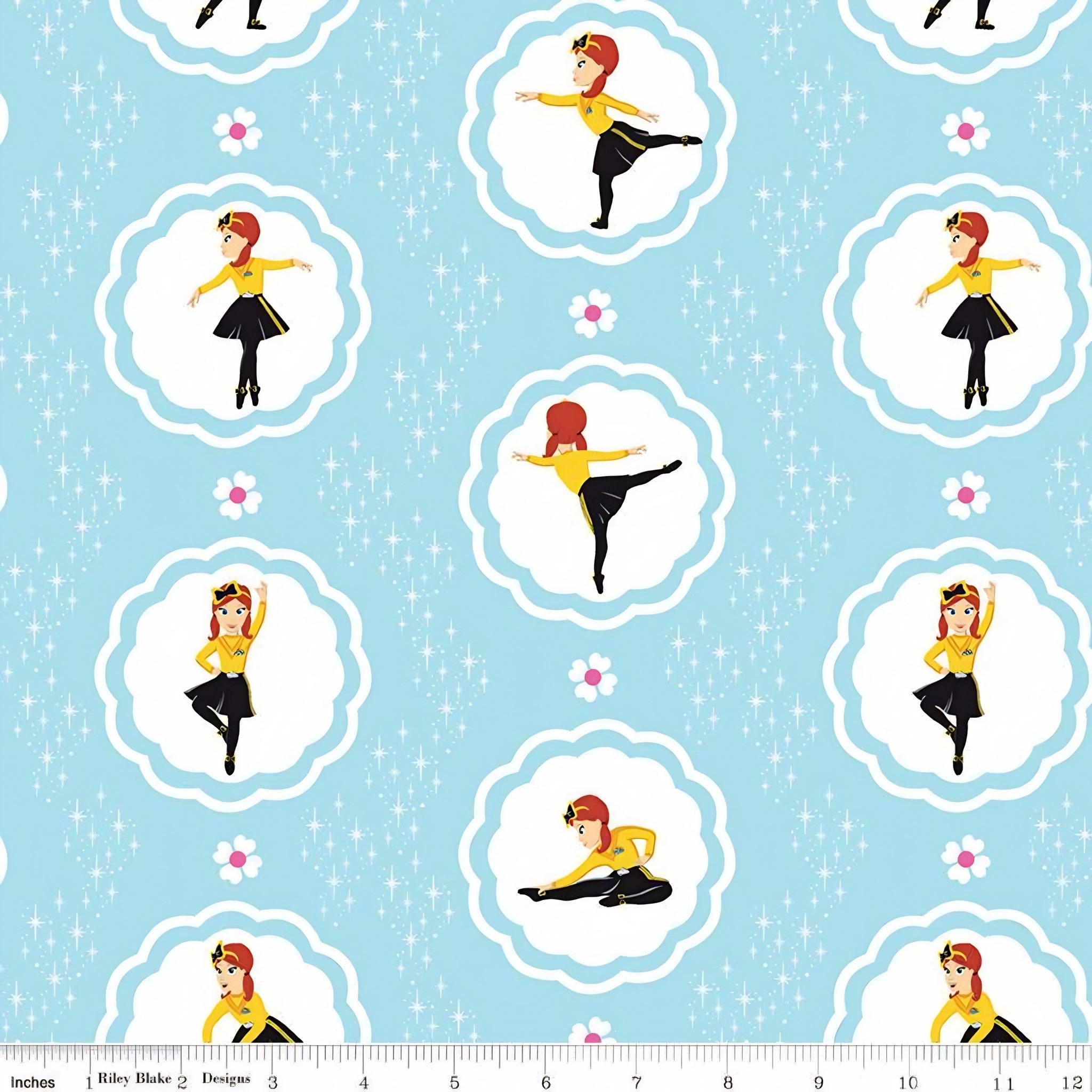 Emma Wiggle ballet dancer medallion sky blue yellow black novelty kids quilting fabric children's quilts dance bags patchwork projects