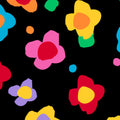 Playful painted flowers vibrant multicolour black fabric for children's quilts and nursery décor