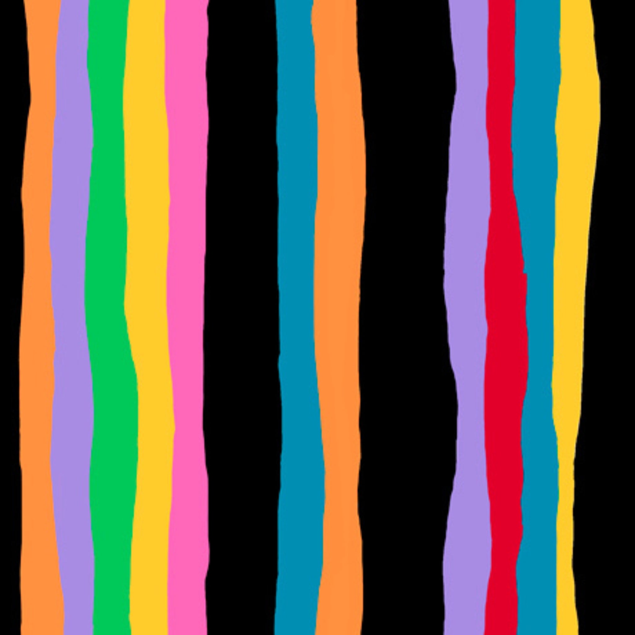 Bold painted stripes vibrant multicolour black fabric for children's quilts and modern patchwork projects