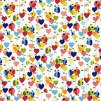 Evie bird hearts allover white multi rainbow novelty kids quilting fabric children's quilts baby nursery projects