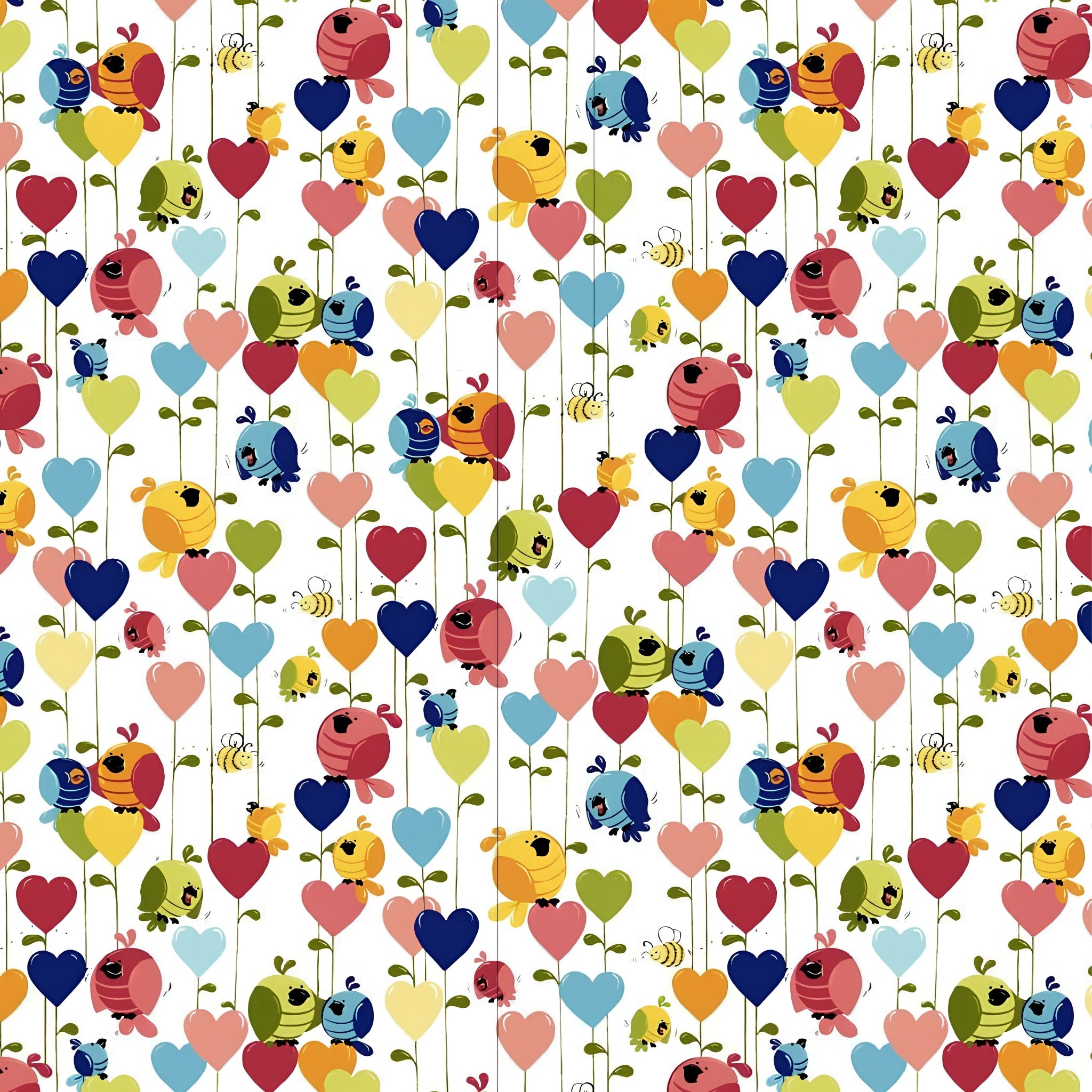 Evie bird hearts allover white multi rainbow novelty kids quilting fabric children's quilts baby nursery projects