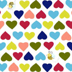 Evie bird hearts bees white multi rainbow novelty kids quilting fabric children's quilts baby nursery coordinate