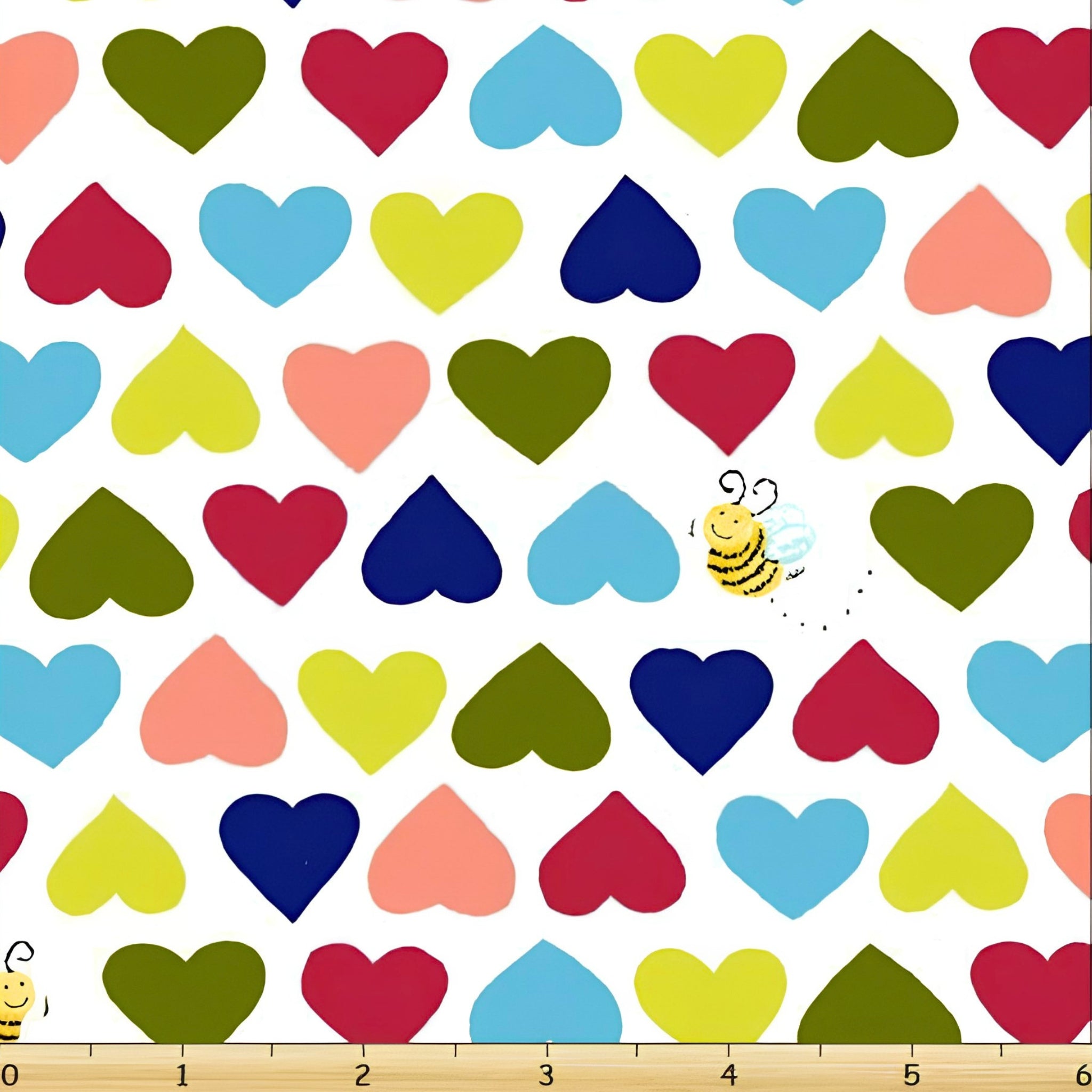 Evie bird hearts bees white multi rainbow novelty kids quilting fabric children's quilts baby nursery coordinate