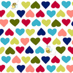 Evie bird hearts bees white multi rainbow novelty kids quilting fabric children's quilts baby nursery coordinate