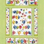 Evie bird quilt panel green multi birds on wires hearts bees novelty kids quilting fabric children's quilts nursery wall hangings