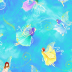 Enchanting fairies aqua watercolour fabric for children's quilts, nursery décor and whimsical patchwork sewing projects