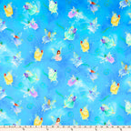 Fairy fantasy digital print fairies pink yellow turquoise purple aqua watercolour fabric for children's quilts nursery decor and girls sewing projects