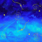 Watercolour night sky royal blue golden stars fairy dust fabric for children's quilts and nursery décor