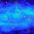 Watercolour night sky royal blue golden stars fairy dust fabric for children's quilts and nursery décor