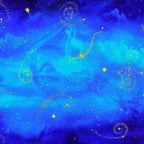 Watercolour night sky royal blue golden stars fairy dust fabric for children's quilts and nursery décor