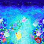 Enchanting fairy panel aqua watercolour vibrant florals fabric for children's quilts and nursery wall hangings