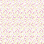 Pink ditsy flowers with pale yellow curling swirls on white Fairy Garden fabric for girls quilts nursery décor and patchwork sewing projects