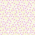 Pink ditsy flowers with pale yellow curling swirls on white Fairy Garden fabric for girls quilts nursery décor and patchwork sewing projects