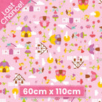 Fairies fairy houses toadstools butterflies and flowers on pink Fairy Garden novelty fabric for girls quilts nursery décor and patchwork sewing projects
