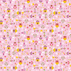 Fairies fairy houses toadstools butterflies and flowers on pink Fairy Garden novelty fabric for girls quilts nursery décor and patchwork sewing projects
