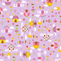 Fairies fairy houses toadstools butterflies and flowers on purple Fairy Garden novelty fabric for girls quilts nursery décor and patchwork sewing projects