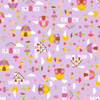 Fairies fairy houses toadstools butterflies and flowers on purple Fairy Garden novelty fabric for girls quilts nursery décor and patchwork sewing projects
