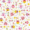 Fairies fairy houses toadstools butterflies and flowers on white Fairy Garden novelty fabric for girls quilts nursery décor and patchwork sewing projects