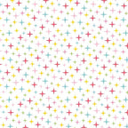 Colourful turquoise yellow red pink and green stars on white Fairy Garden fabric for girls quilts nursery décor and patchwork sewing projects