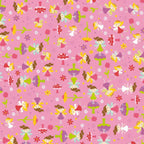 Fairies magic wands toadstools tulips flowers and starbursts on pink Fairy Garden novelty fabric for girls quilts nursery décor and patchwork sewing projects