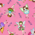 Cartoon fairies colourful wings flower crowns pink fabric for baby quilts nursery and children's patchwork projects
