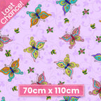 Colourful butterflies pink orange yellow turquoise purple orchid background fabric for baby quilts nursery and children's patchwork projects