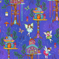 Fairy treehouses fairies butterflies mushrooms periwinkle blue stars fabric for baby quilts nursery and children's patchwork projects
