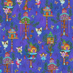 Fairy treehouses fairies butterflies mushrooms periwinkle blue stars fabric for baby quilts nursery and children's patchwork projects