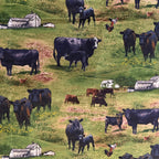 Black Angus cattle cows calves green paddock farm fabric for farm animal quilts country décor and farmer gifts