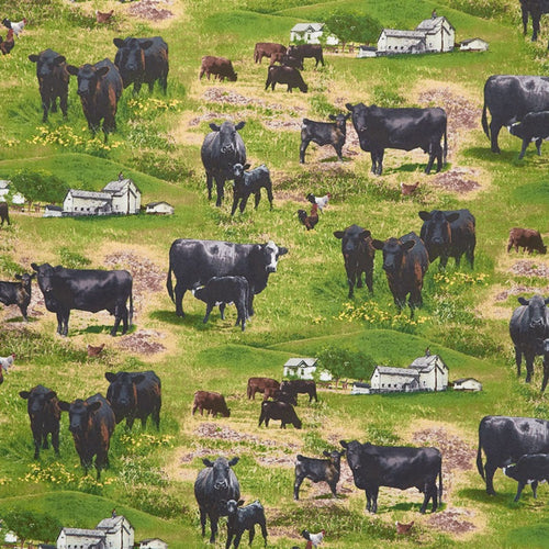 Black Angus cattle cows calves green paddock farm fabric for farm animal quilts country décor and farmer gifts