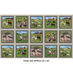 Farm animals block panel grey background framed picture blocks horses cows sheep pigs goats chickens for quilts and wall hangings