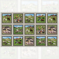Farm animals block panel grey background framed picture blocks horses cows sheep pigs goats chickens for quilts and wall hangings