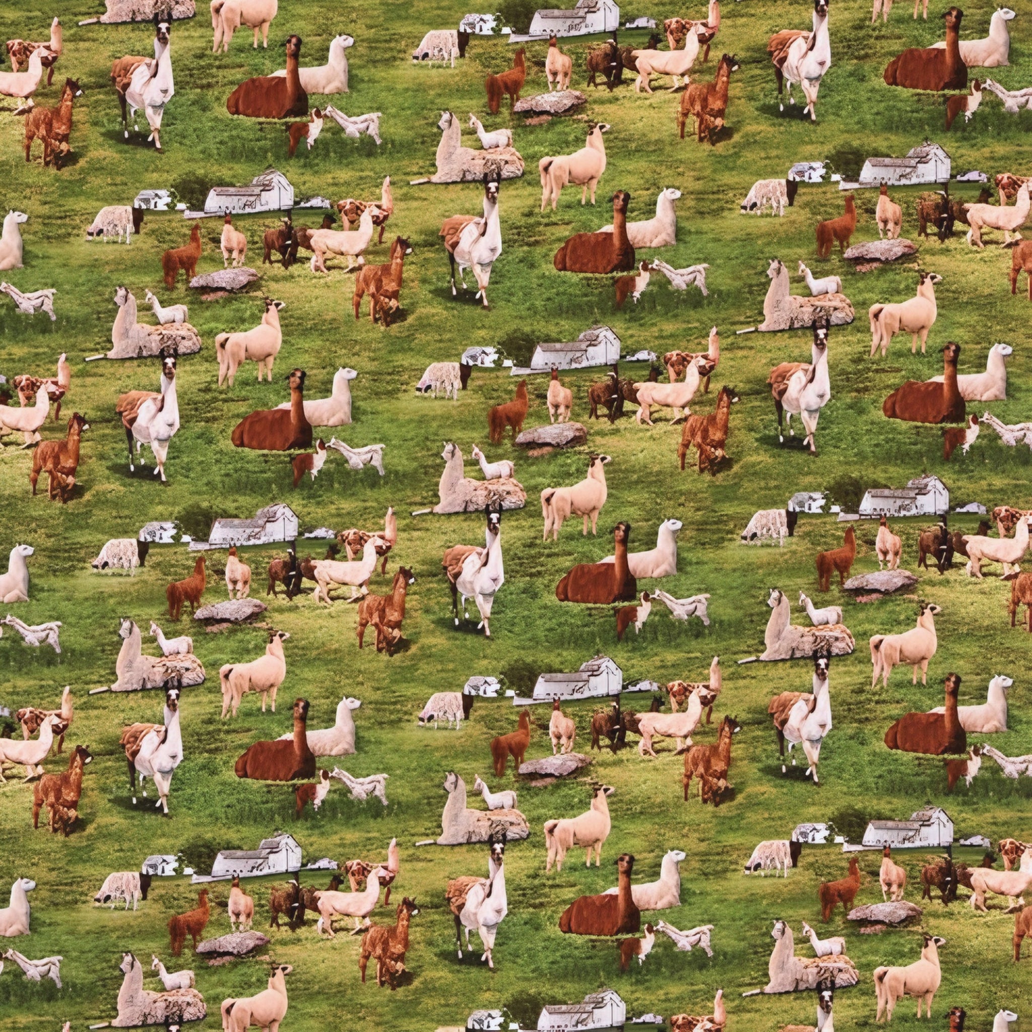 Llamas alpacas cria green paddock farm fabric for farm animal quilts country décor and llama alpaca lover gifts