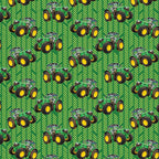 Green tractor toss fabric with patterned background, perfect for boys' quilting projects for farm lovers