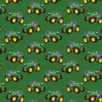 Green tractor toss fabric on solid green background, perfect for boys' quilting projects for farm lovers