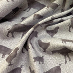 Grey cow pig chicken farm animal silhouettes cream beige linen-look fabric for farm-themed quilts cushion covers tote bags and farmer gifts