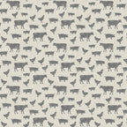 Grey cow pig chicken farm animal silhouettes cream beige linen-look fabric for farm-themed quilts cushion covers tote bags and farmer gifts